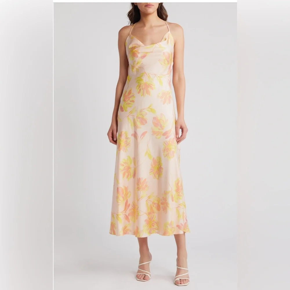 New! WAYF Nordstrom Lolita Cowl Neck Satin Gown Size Women’s medium - Picture 1 of 13